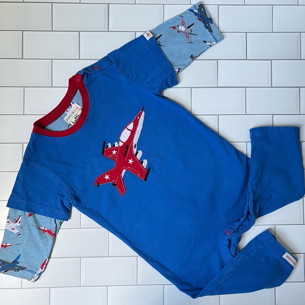 6-12M✈️ Hatley Boys Wingman Blue One Piece Jumpsuit Fighter Jet Top Gun